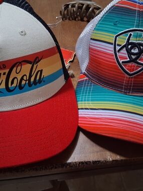 American Needle Multicolor Striped Trucker Hat with Red Bill